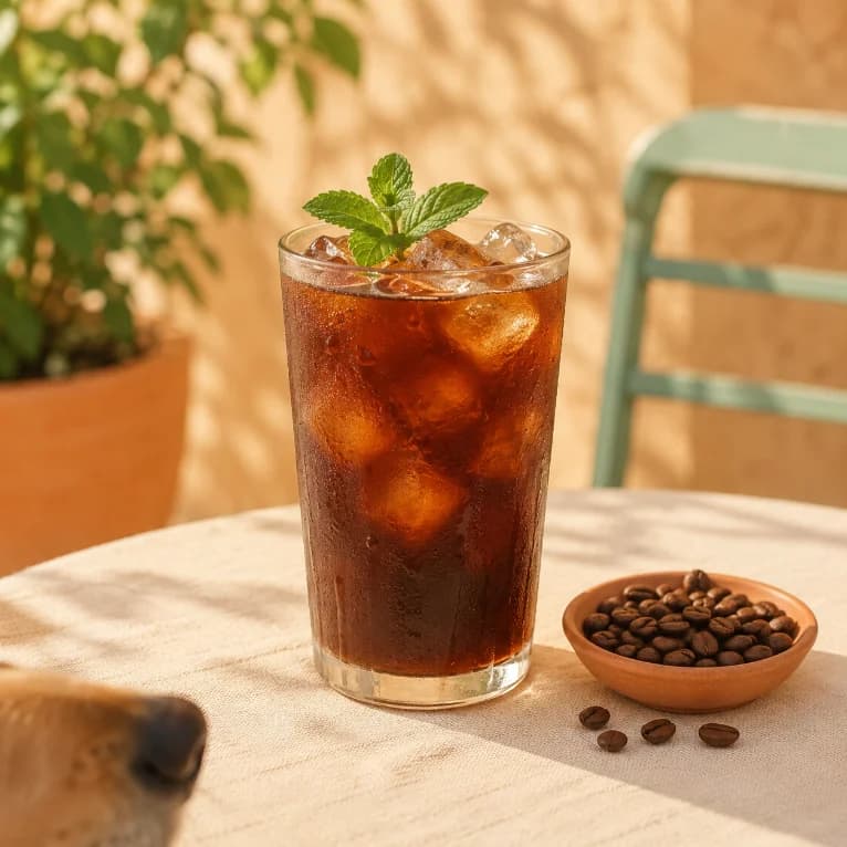 A generated Instagram post: cold brew coffee on a sunny patio